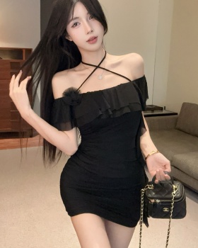 Lotus leaf edges short sexy gauze package hip dress