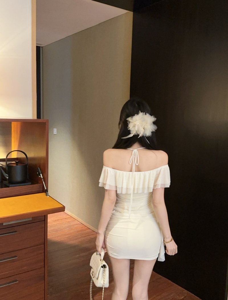 Lotus leaf edges short sexy gauze package hip dress