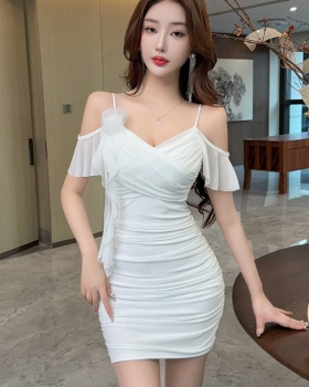 Gauze flowers sexy low-cut splice short dress