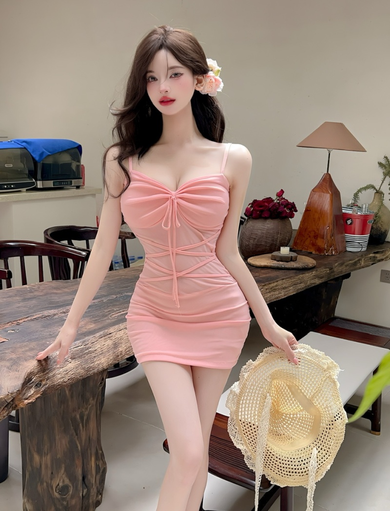 Sling bottoming sexy package hip splice dress