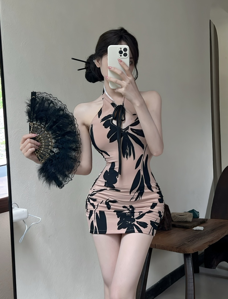 Bottoming short sexy tight elasticity jacquard dress