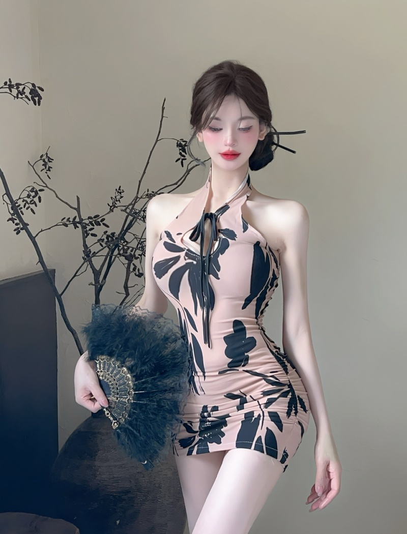 Bottoming short sexy tight elasticity jacquard dress