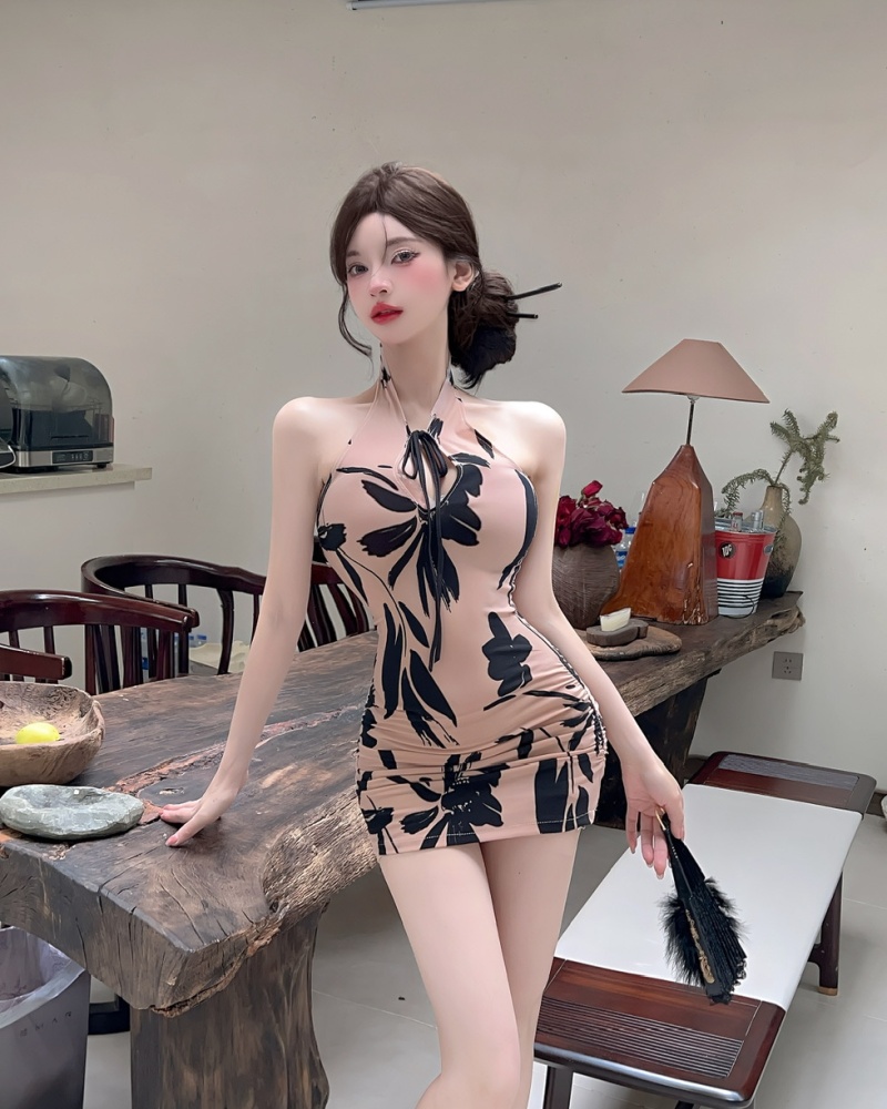 Bottoming short sexy tight elasticity jacquard dress