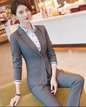 Gray coat spring and autumn suit pants a set for women