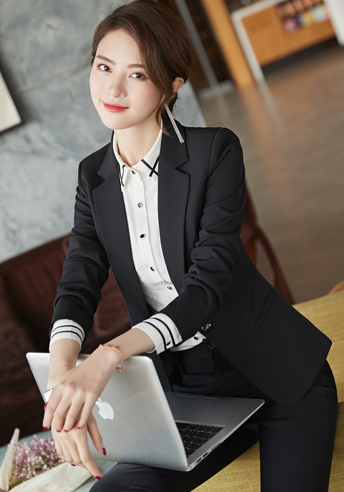 Gray coat spring and autumn suit pants a set for women