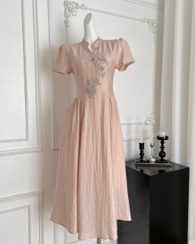 Flax summer cheongsam Chinese style dress