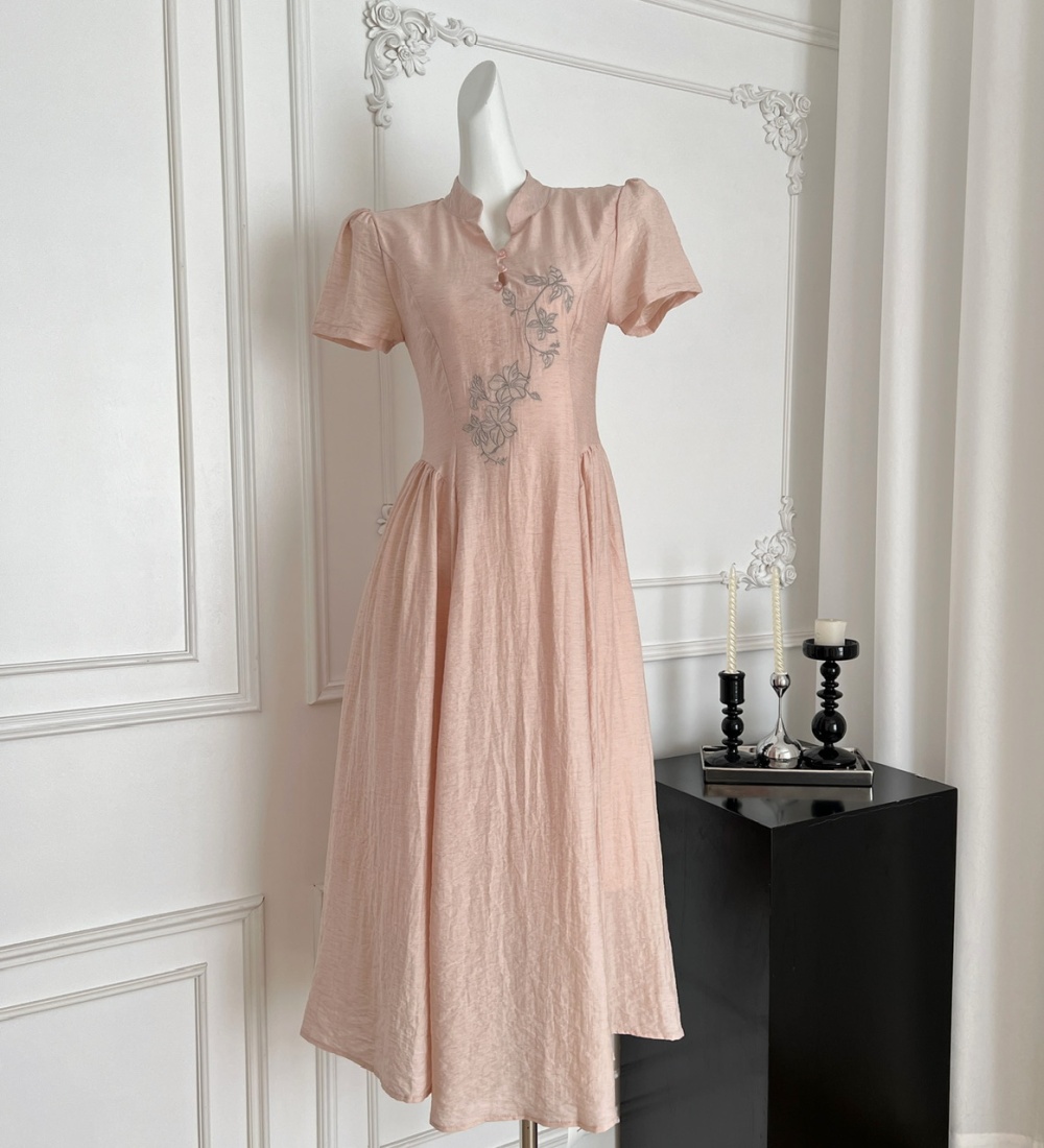 Flax summer cheongsam Chinese style dress