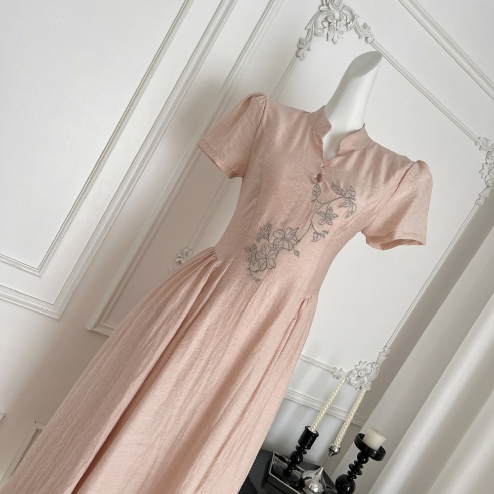 Flax summer cheongsam Chinese style dress