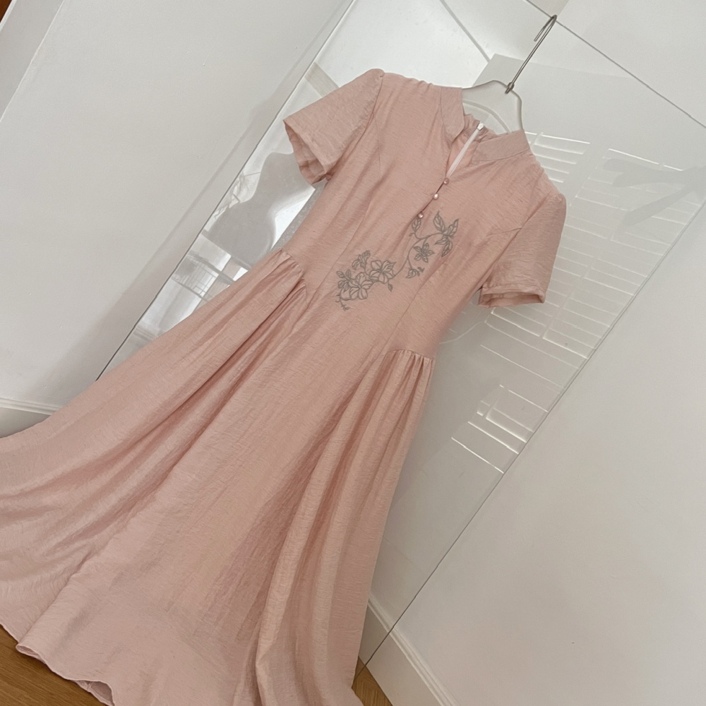 Flax summer cheongsam Chinese style dress