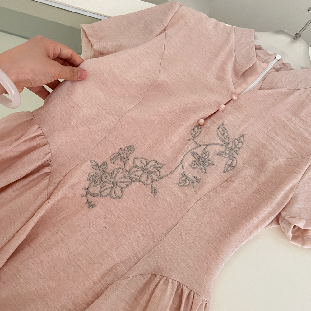 Flax summer cheongsam Chinese style dress