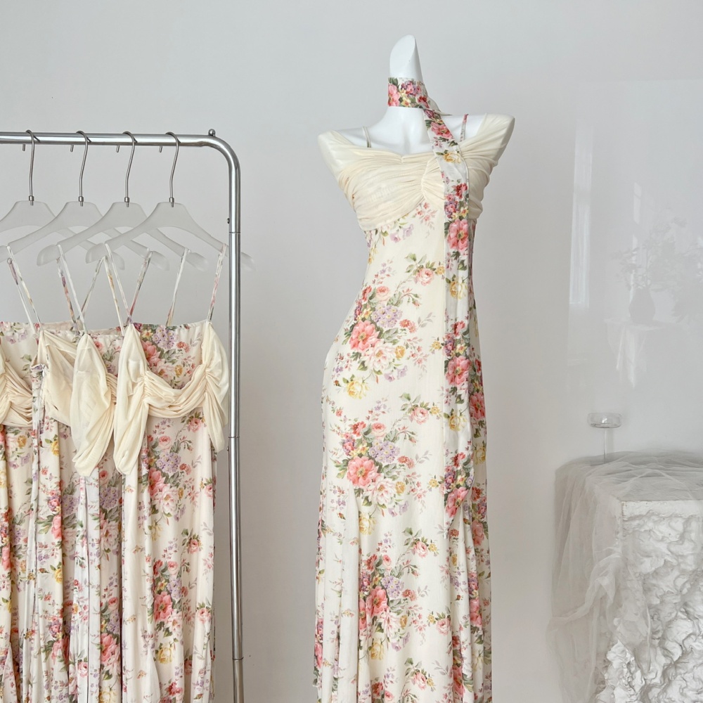 Large yard floral France style summer dress