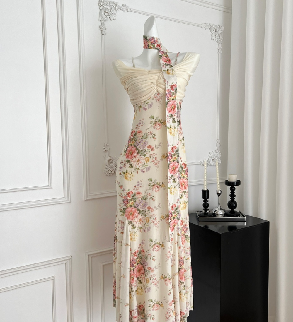 Large yard floral France style summer dress