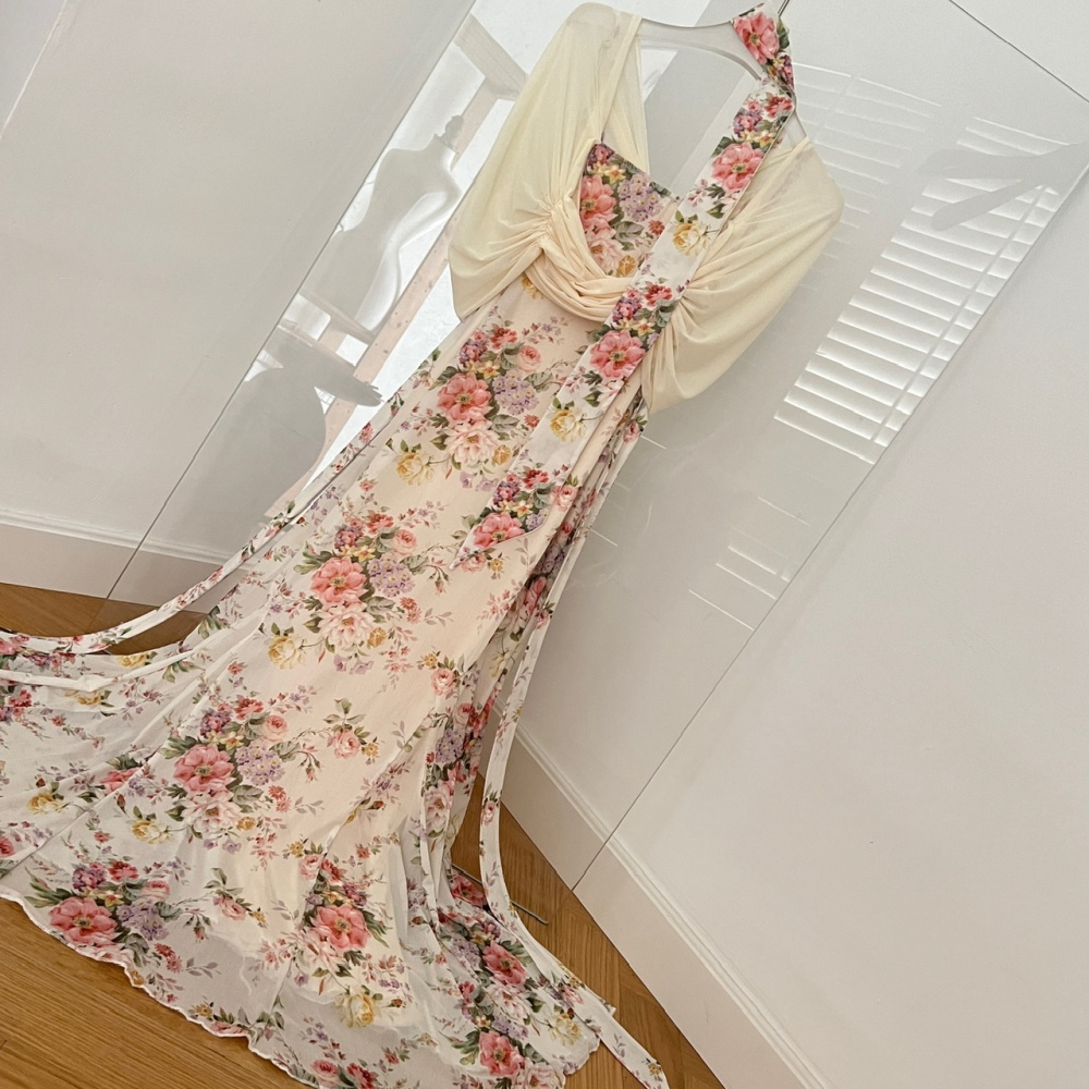 Large yard floral France style summer dress