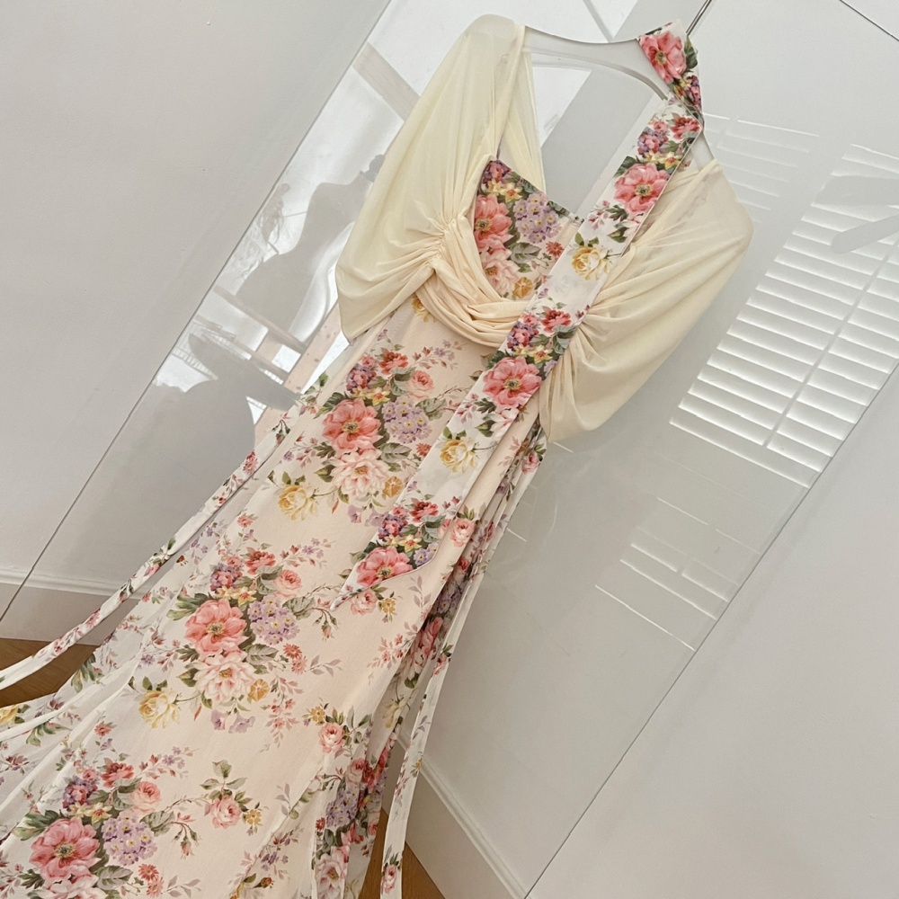 Large yard floral France style summer dress