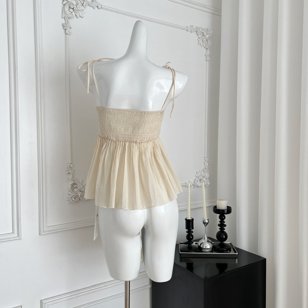 Chiffon elegant halter tops wood ear laminated short skirt