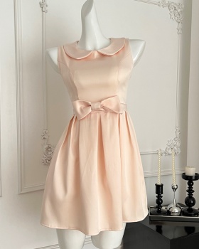 Pinched waist sleeveless dress doll collar satin vest
