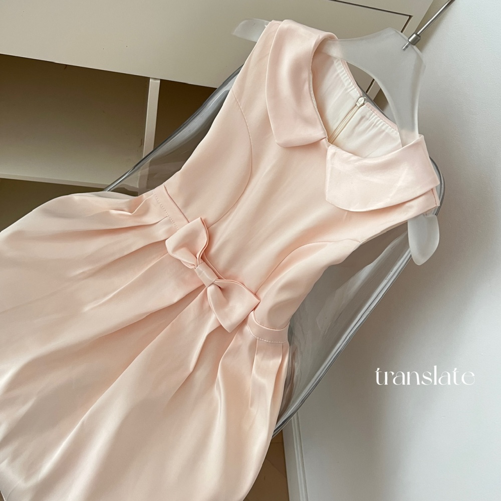 Pinched waist sleeveless dress doll collar satin vest