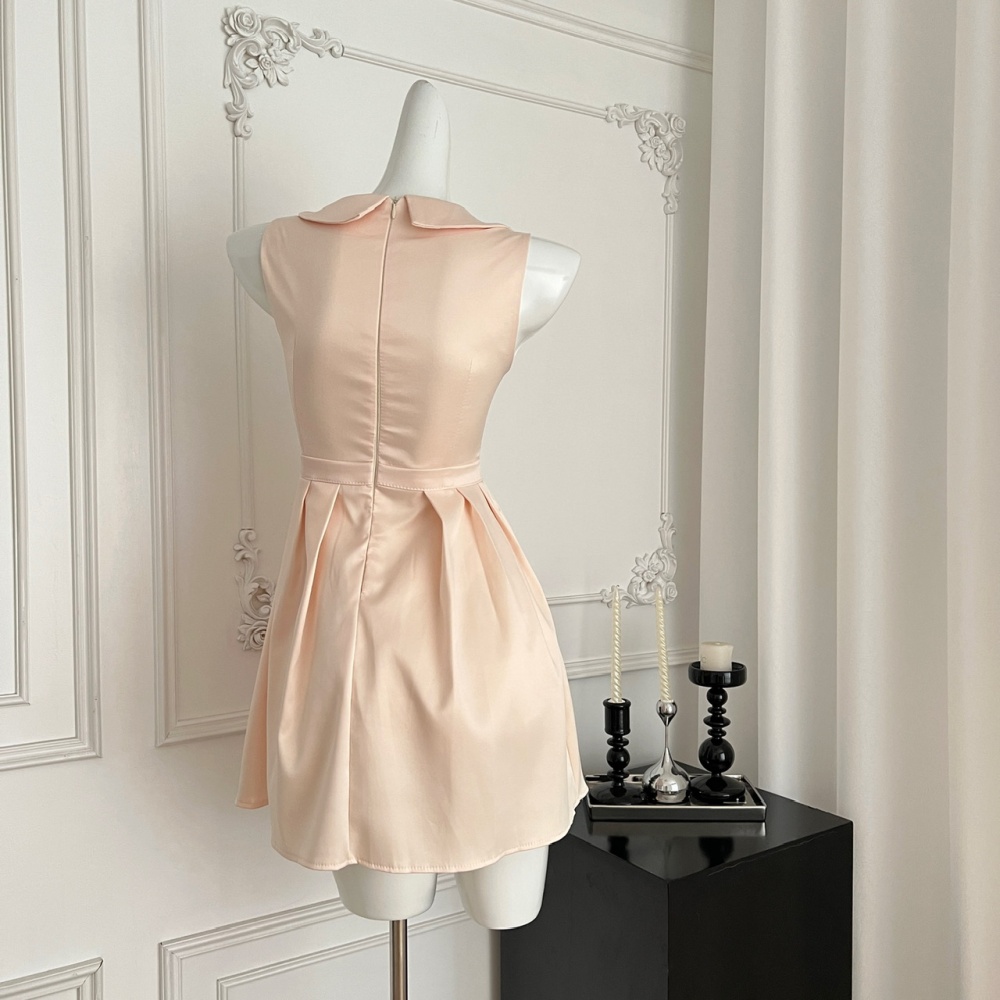 Pinched waist sleeveless dress doll collar satin vest