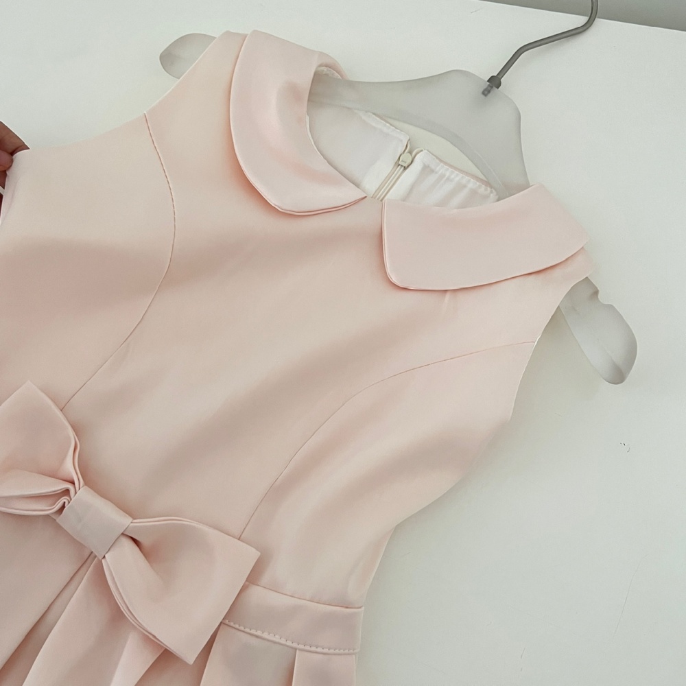 Pinched waist sleeveless dress doll collar satin vest