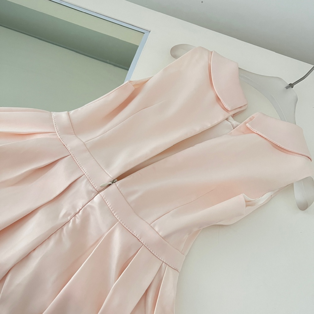 Pinched waist sleeveless dress doll collar satin vest