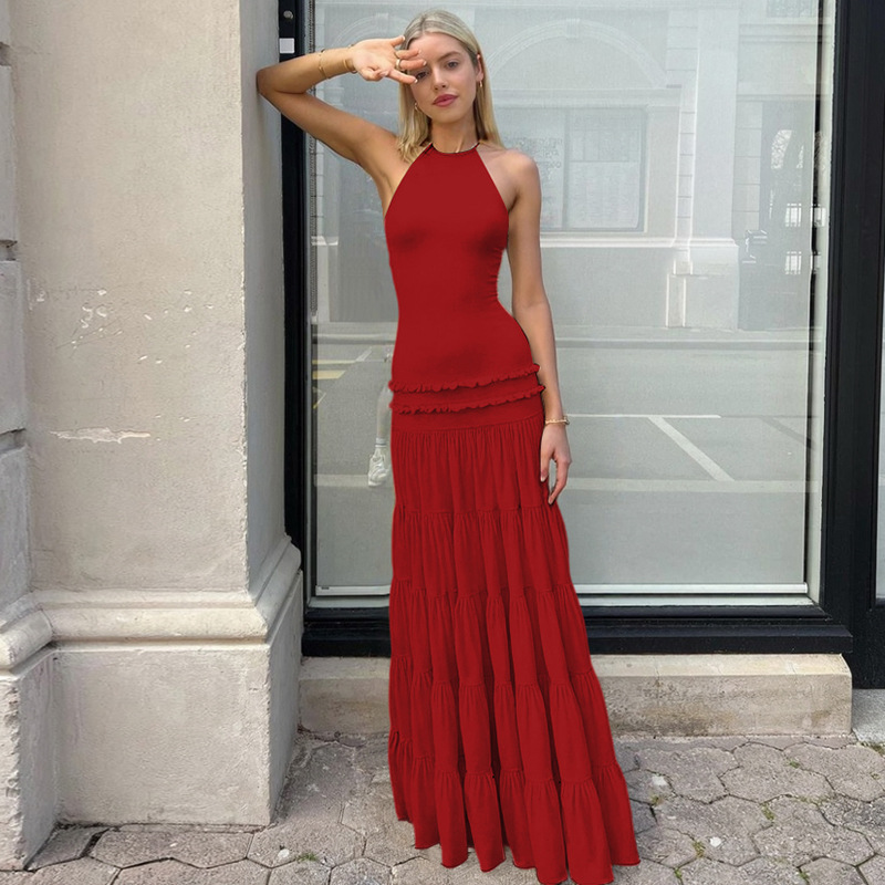 Fold fashion European style sexy summer halter dress