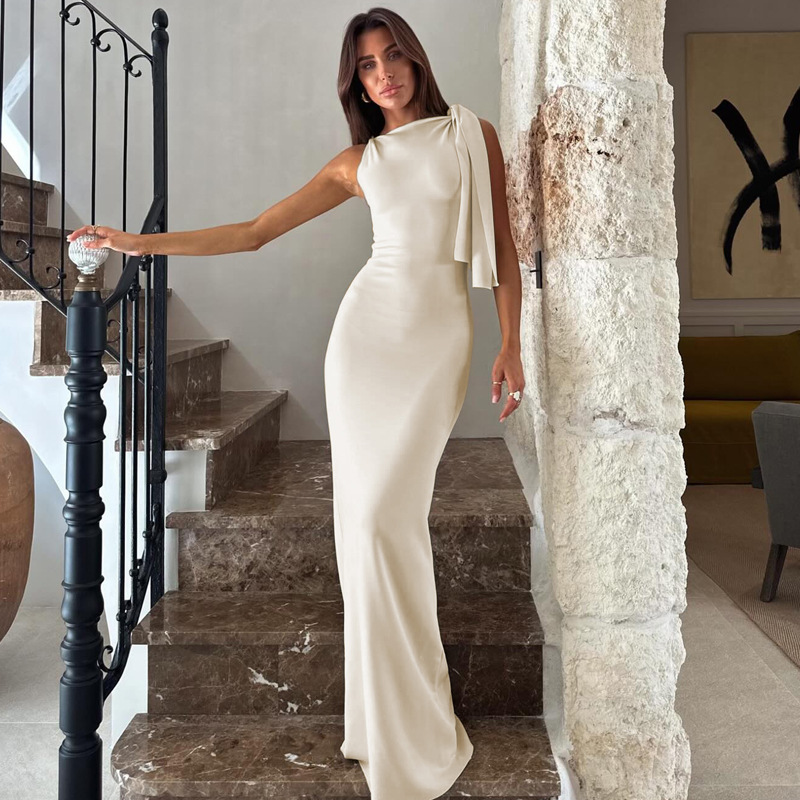 Temperament pure shoulder summer streamer fashion dress