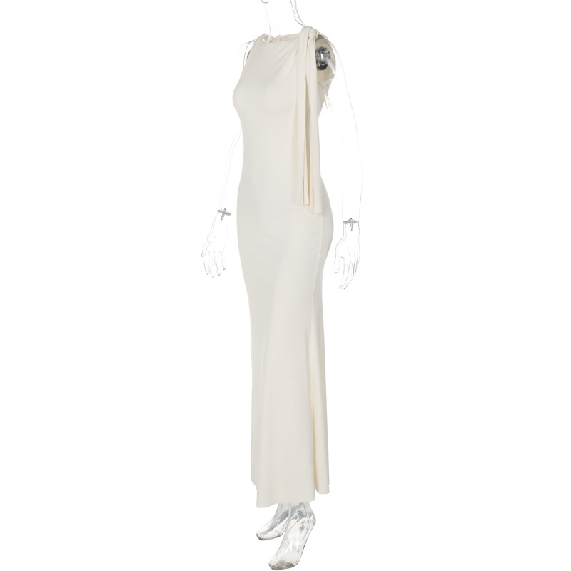 Temperament pure shoulder summer streamer fashion dress