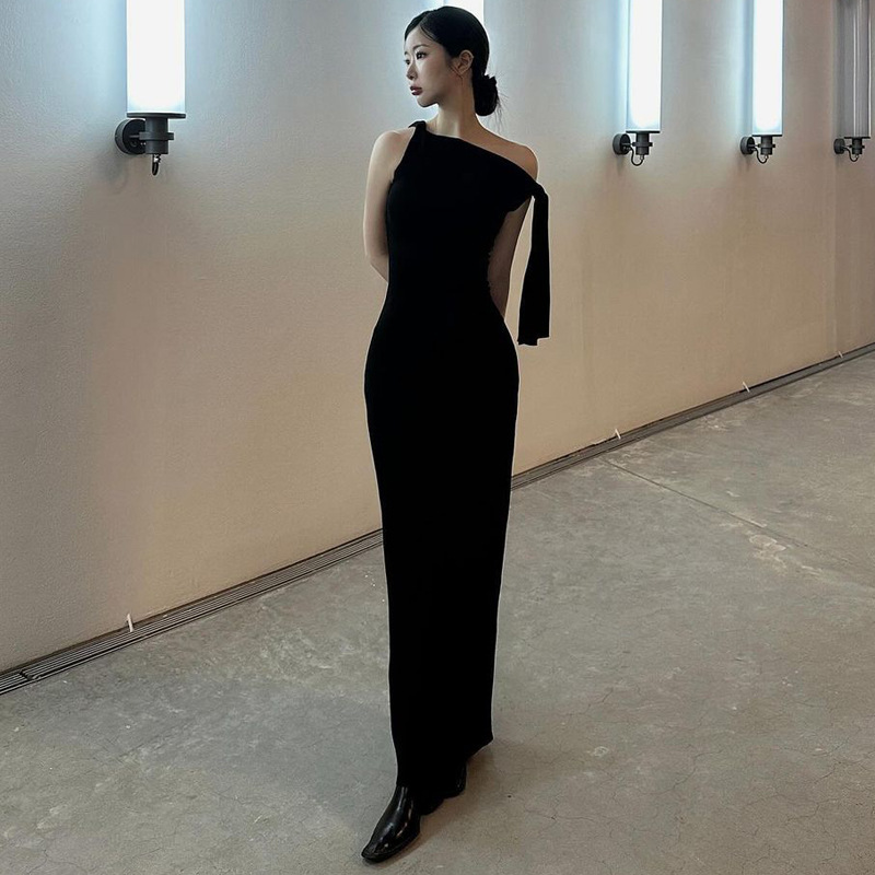 Temperament pure shoulder summer streamer fashion dress
