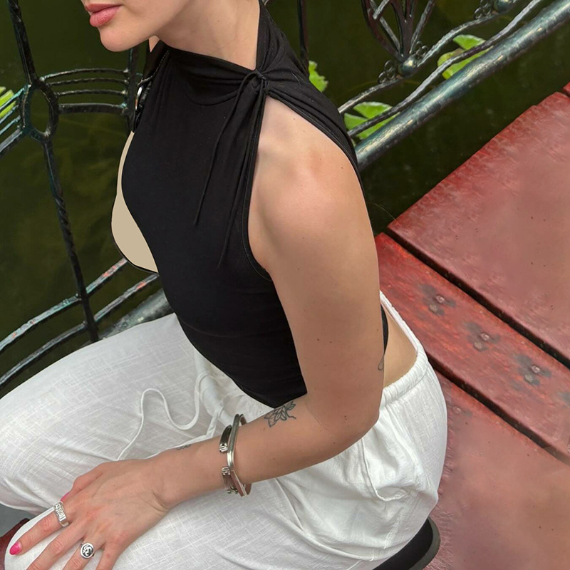 Summer niche buckle tops slim fashion vest for women