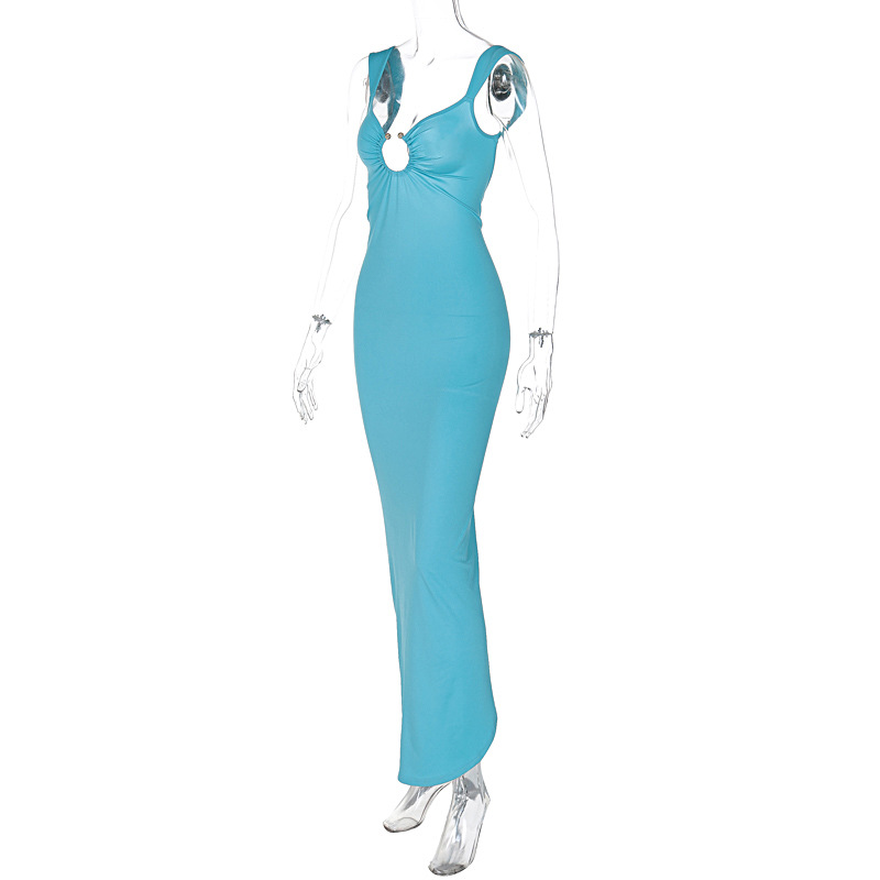 Sexy V-neck summer slim split halter dress