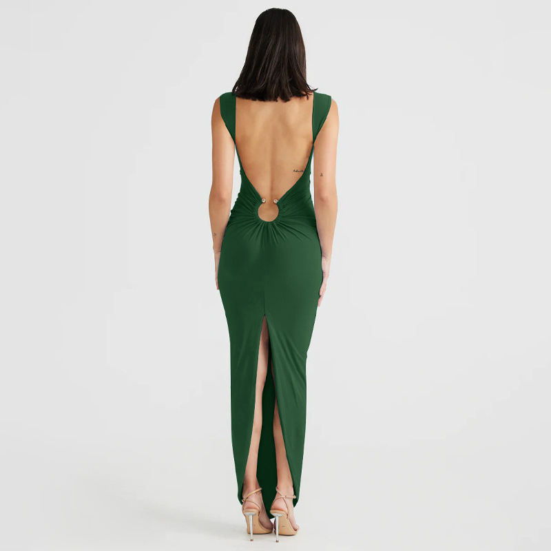 Sexy V-neck summer slim split halter dress