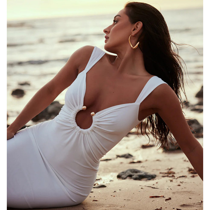 Sexy V-neck summer slim split halter dress