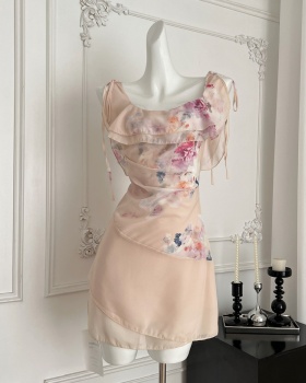 Pinched waist fold tender slim temperament dress for women
