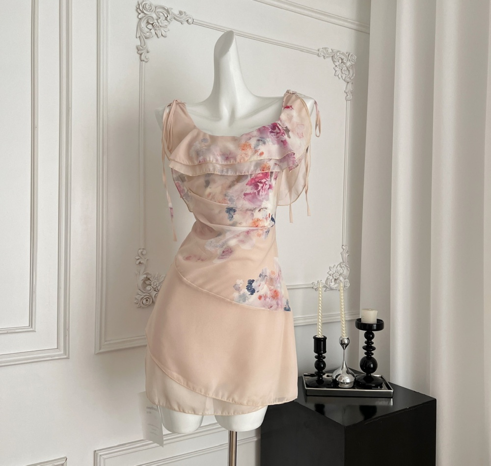 Pinched waist fold tender slim temperament dress for women