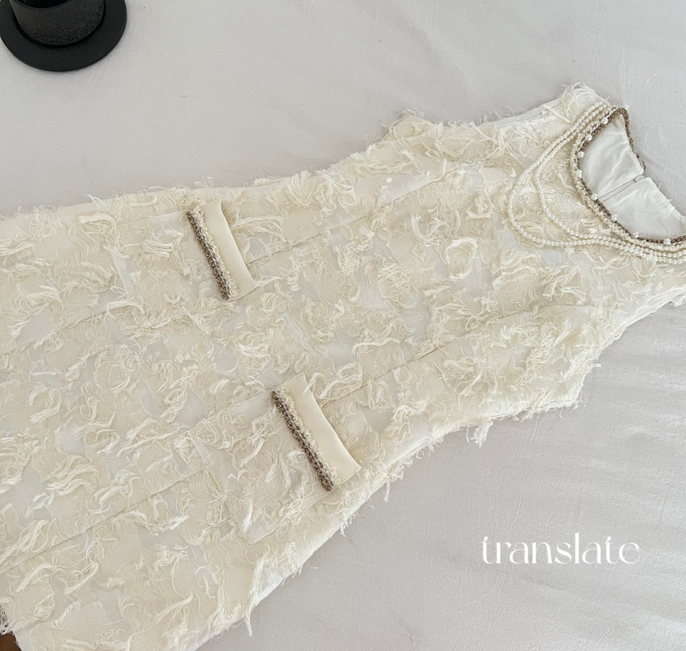 Sleeveless France style feather A-line dress for women