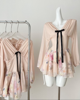 Pinched waist bow refinement summer dress for women