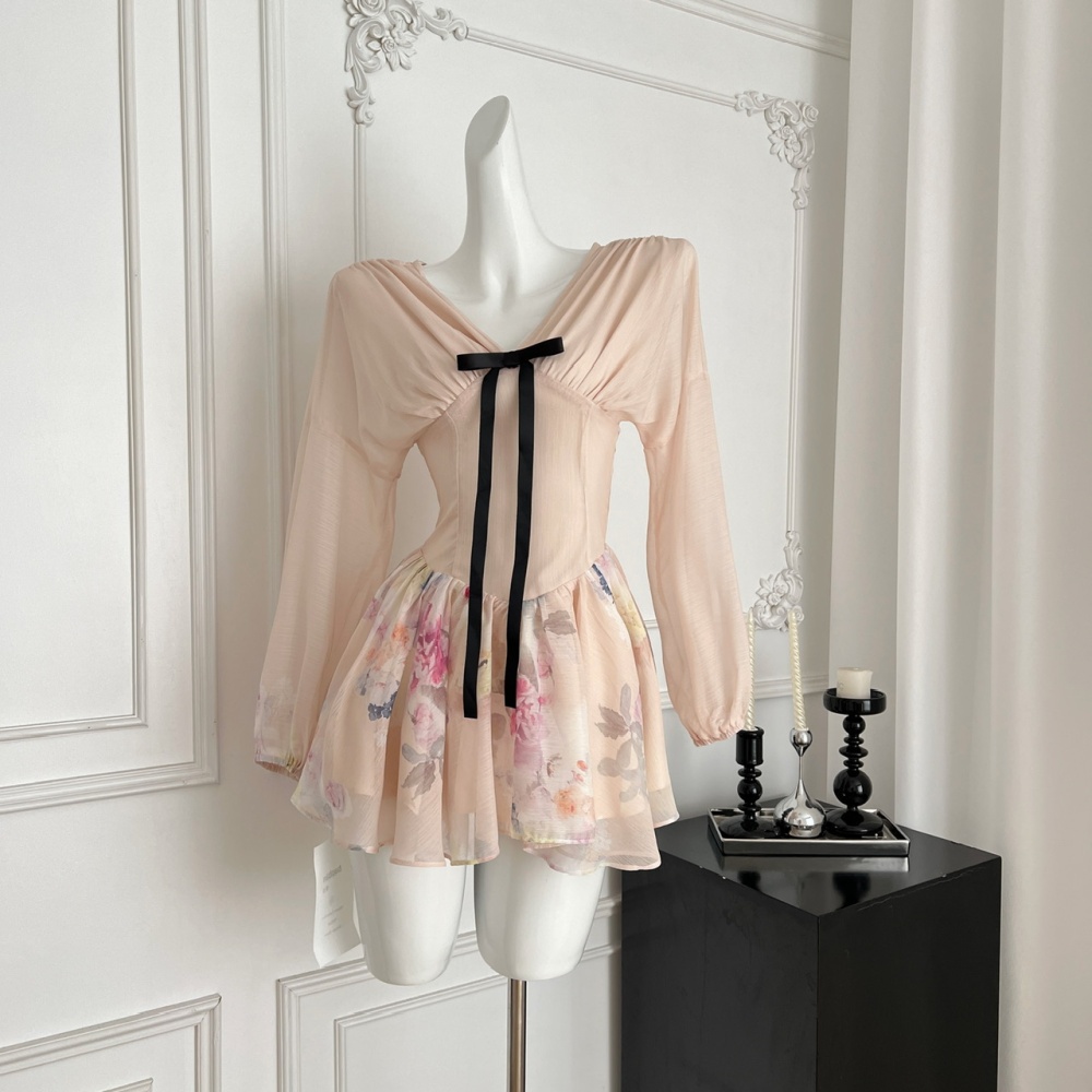 Pinched waist bow refinement summer dress for women