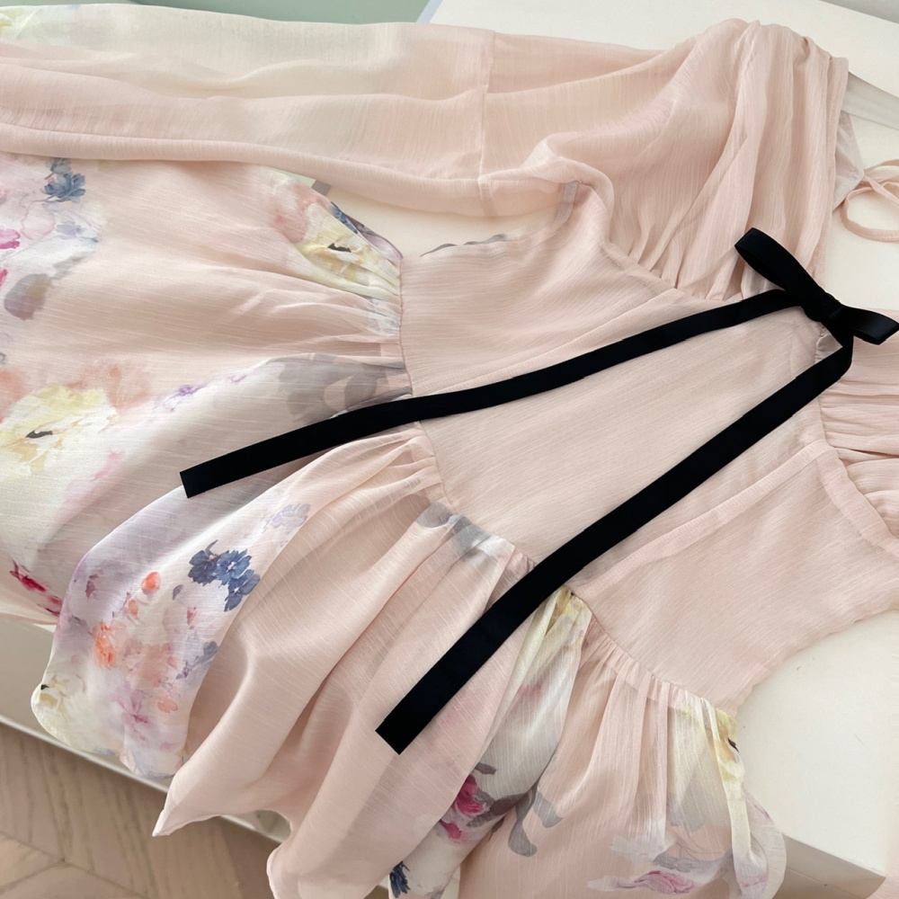 Pinched waist bow refinement summer dress for women