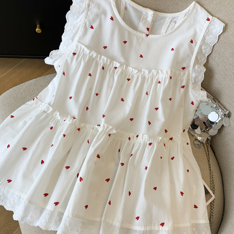 Fungus loose fashion tops slim heart round neck small shirt