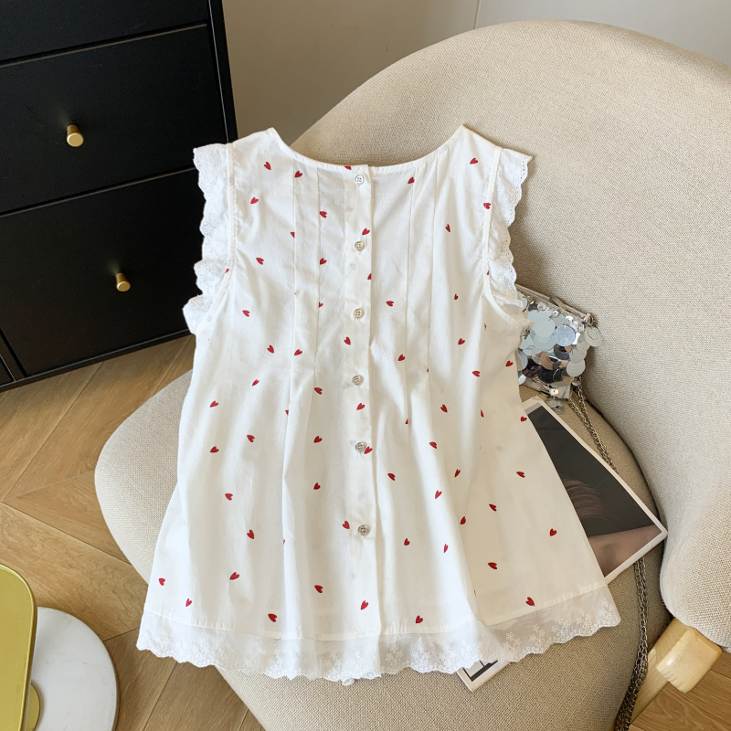 Fungus loose fashion tops slim heart round neck small shirt