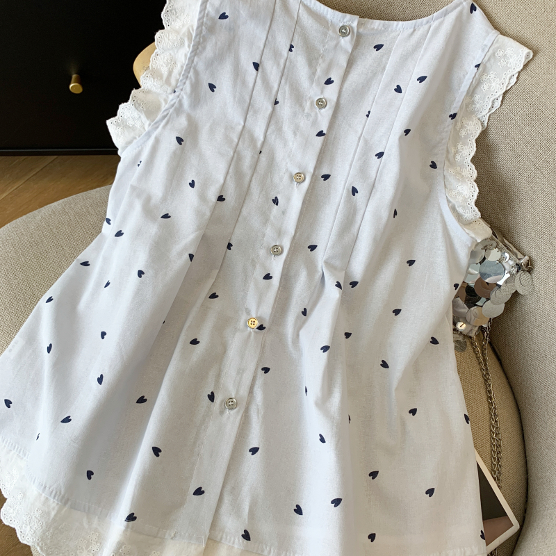 Fungus loose fashion tops slim heart round neck small shirt