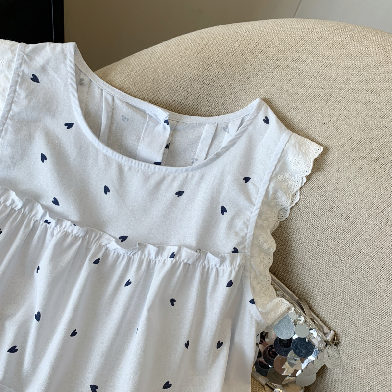 Fungus loose fashion tops slim heart round neck small shirt
