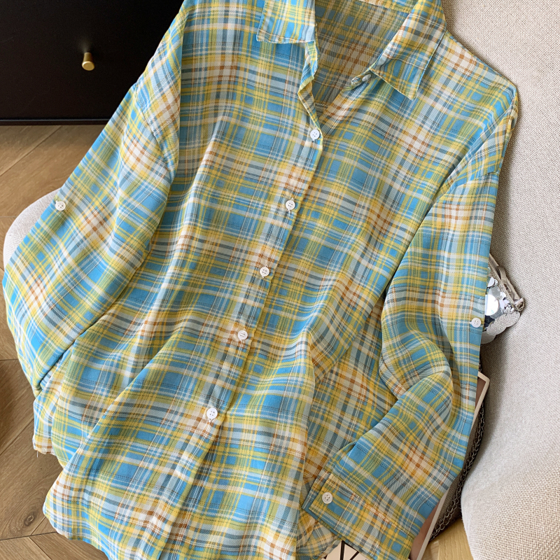 Breathable plaid coat long sleeve thin shirt for women