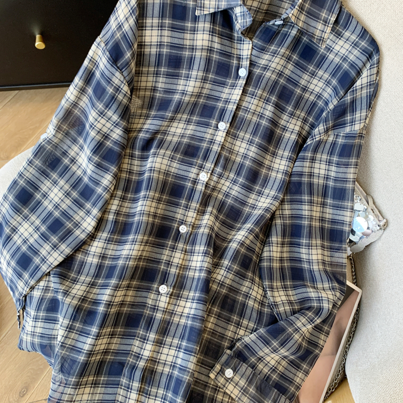 Breathable plaid coat long sleeve thin shirt for women