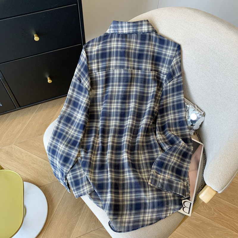 Breathable plaid coat long sleeve thin shirt for women