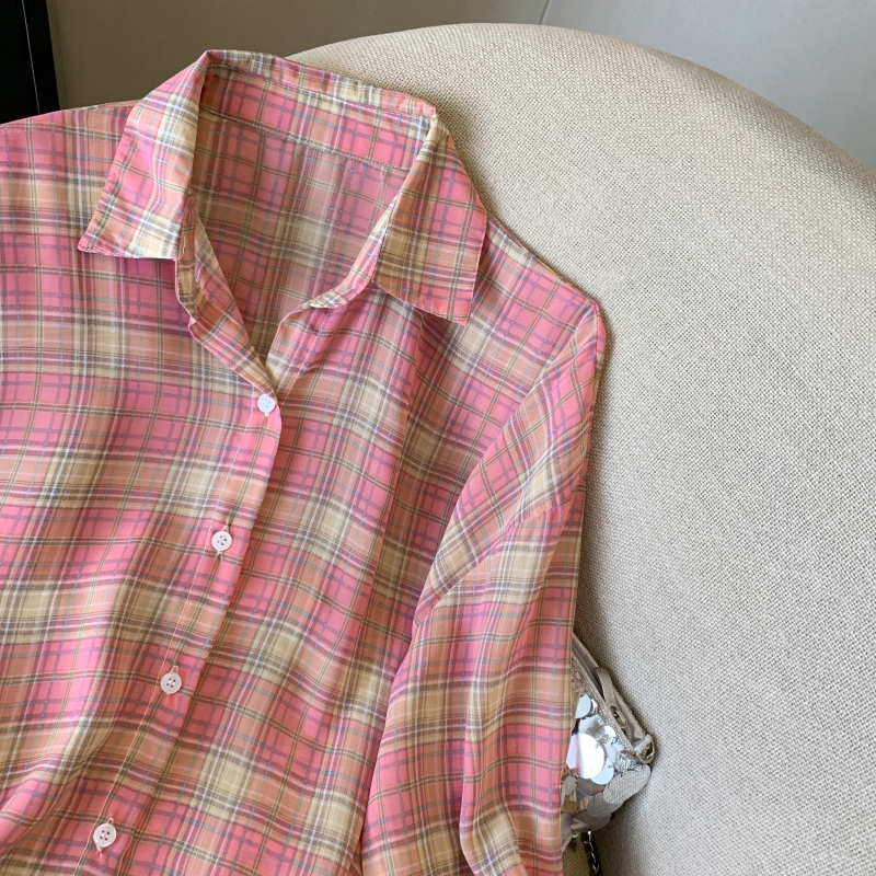 Breathable plaid coat long sleeve thin shirt for women