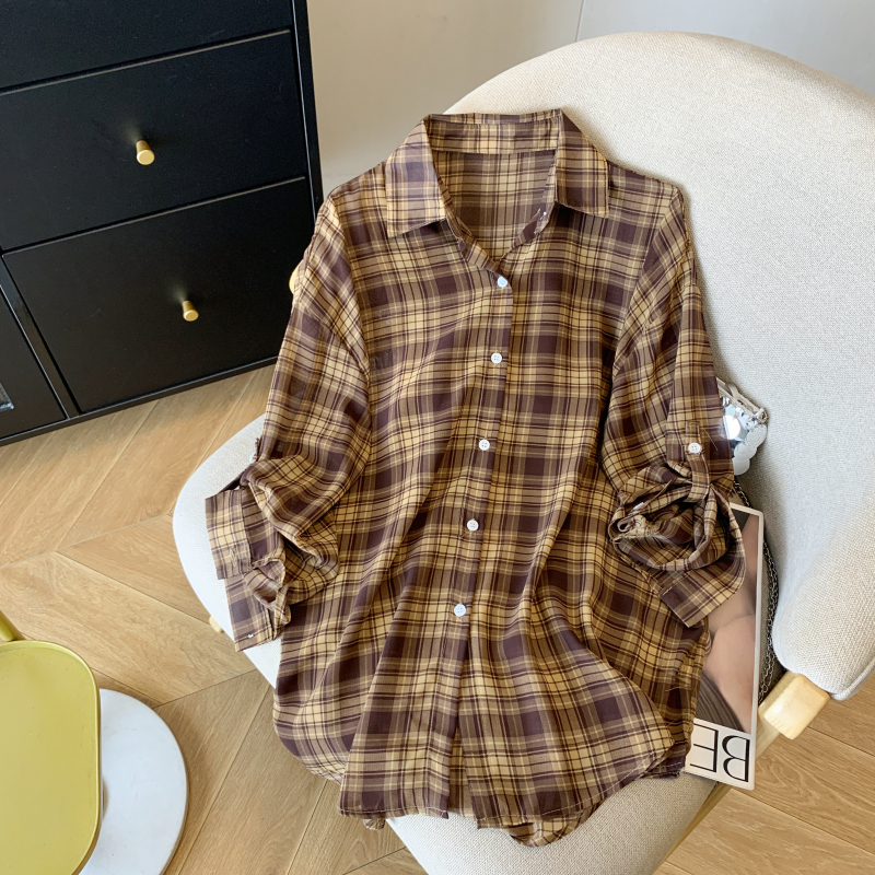 Breathable plaid coat long sleeve thin shirt for women