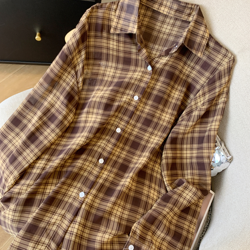 Breathable plaid coat long sleeve thin shirt for women