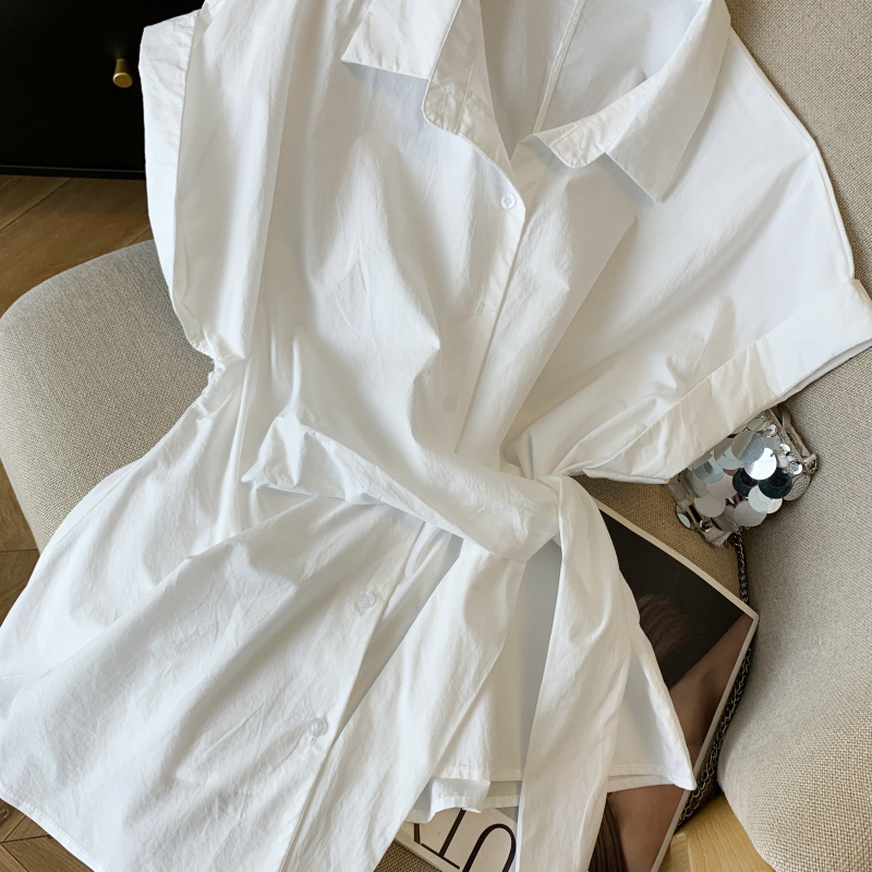 Short sleeve frenum lapel shirt Casual Korean style breasted tops
