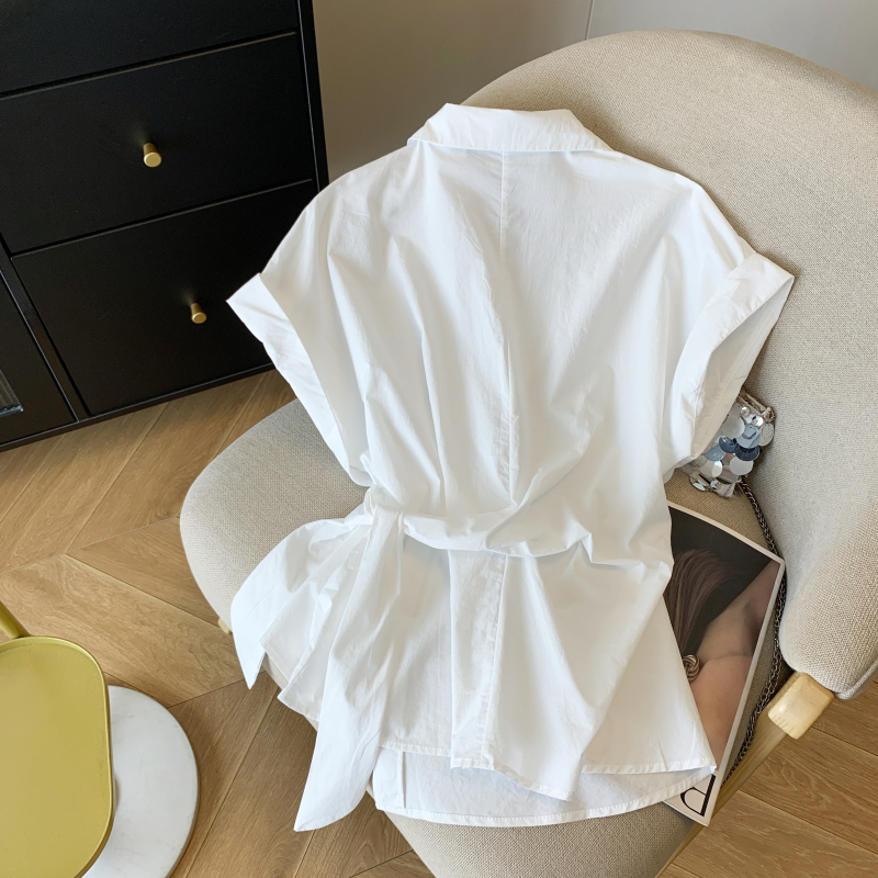 Short sleeve frenum lapel shirt Casual Korean style breasted tops